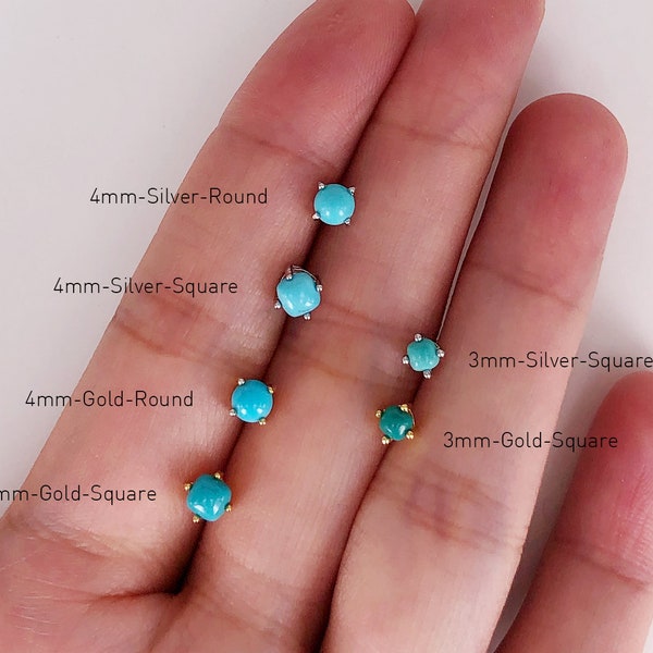 Genuine turquoise stud, tiny gold turquoise earring, dainty turquoise earring, second hole earring, 4 prong studs, dainty cute earring