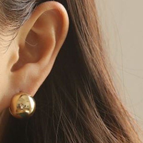 Large Gold Dome Stud Earring Gold Sphere Earring Bold Ball Etsy