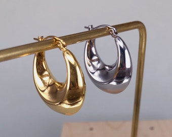 Bold chunky gold hoops, thick 18k gold plated hoops, chunky gold hoops, gold hoop earrings, boho hoops, statement earring, french style