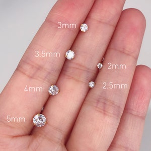 3-prong tiny CZ gold studs, small stud earring, tiny helix earrings, second hole stud, minimalist conch earring, ball-end helix earring