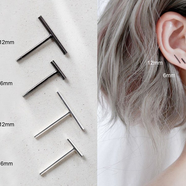 Tiny bar stud earring, handmade minimalist bar stud, tiny sterling silver second hole earring, dainty earring, helix earring, conch earring