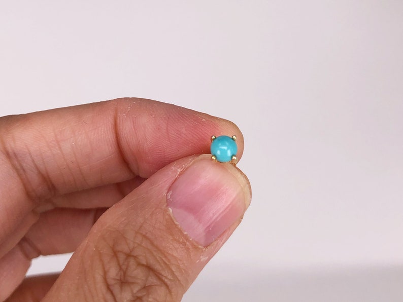 Genuine Turquoise Stud Tiny Gold Turquoise Earring Dainty Etsy