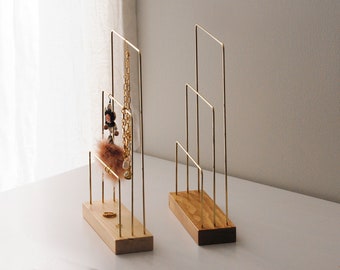 Compact brass jewelry stand, walnut, pine, maple jewelry stand, Jewelry holder organizer, modern minimalist necklace earring storage display