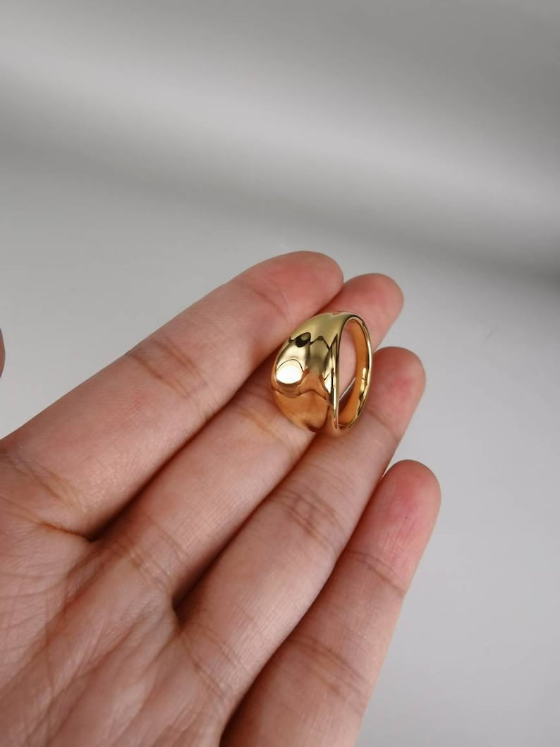Minimalism Wide Gold Ring Statement Gold Ring Bold Gold  Etsy
