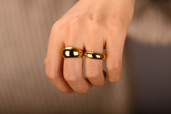 Oversize Dome Ring Statement Gold Ring Bold Gold Ring Crescent