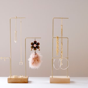 Square brass jewelry stand, walnut, pine, maple jewelry stand, Jewelry holder organizer, minimalist necklace earring storage display