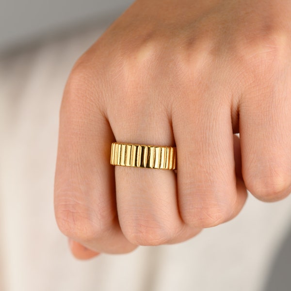 Chunky textured gold ring, 18K gold plated wide ring, statement band ring, stackable rings, thick ring, minimalism ring, gift for her