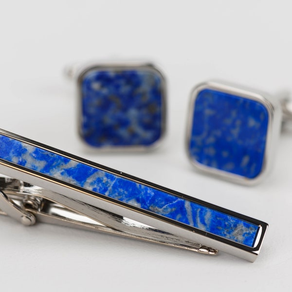 Square Lapis lazuli cufflinks, minimalism gemstone cufflinks, groom cufflink, wedding cufflink, bestmen gift, gift for him