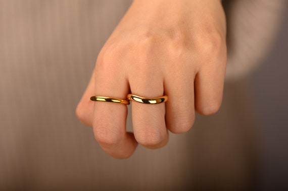 Gold Chunky Round Tube Band Ring Unique Gold Ring Minimalism