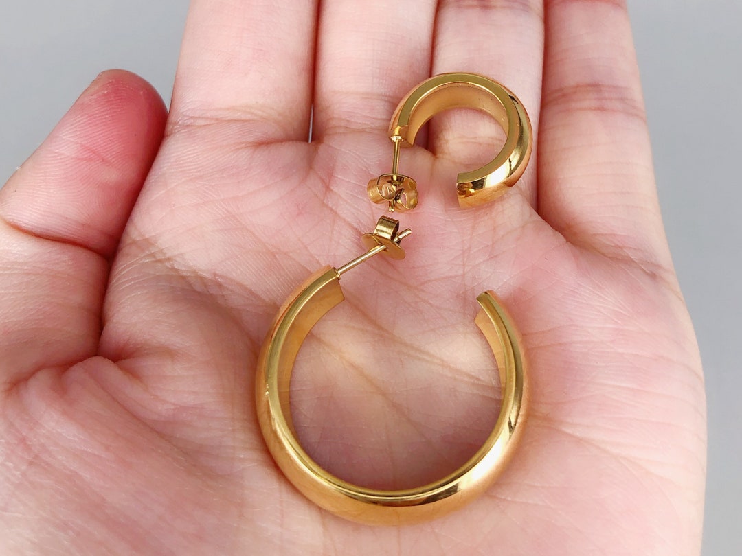 Bold Chunky Gold Hoops Thick 18k Gold Plated Hoops Chunky Etsy