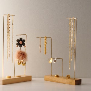 Slim asymmetrical brass necklace stand, walnut, pine, maple jewelry stand, Jewelry holder organizer, minimalist home decor, jewelry storage