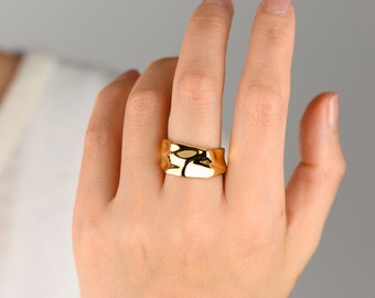 Chunky gold folding textured open ring, unique adjustable open ring, irregular shape ring, unique ring, gift for her