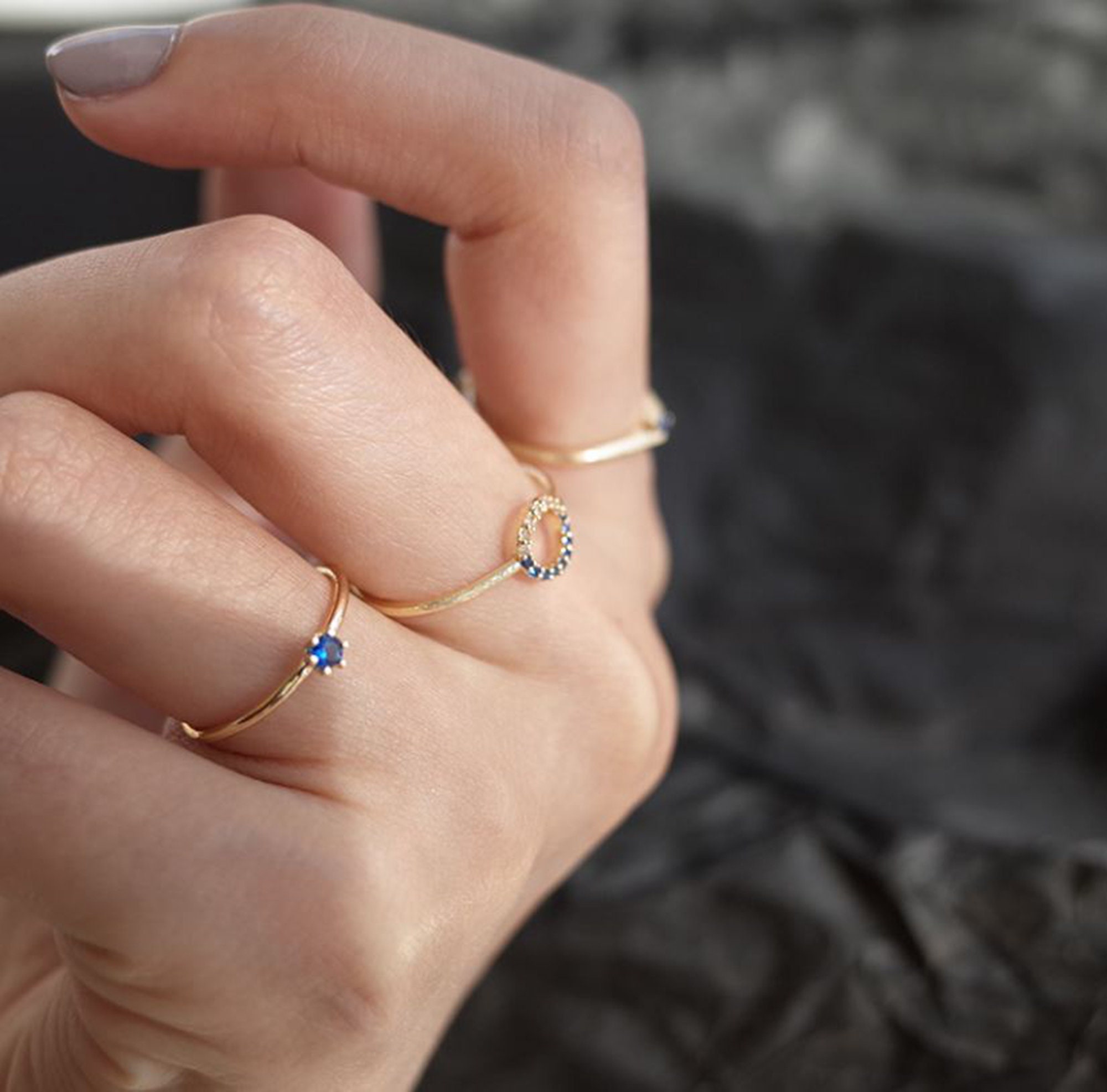 Cute Dainty Ring Pave Setting Gold Ring Blue Stone Ring CZ Etsy