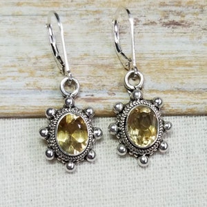 Sterling silver handcrafted faceted Citrine, faceted Amethyst or Tourmaline ovals earrings