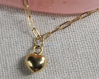 Gold Fill and Sterling Silver Paper clip necklace with Heart charm