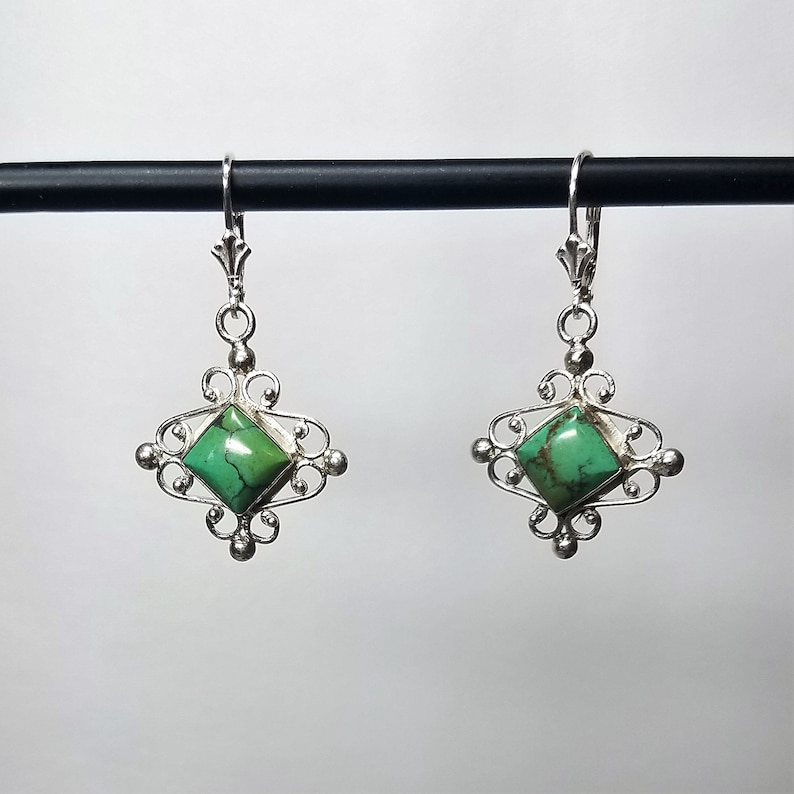 Sterling silver genuine square cut Truquoise fancy lever back earrings