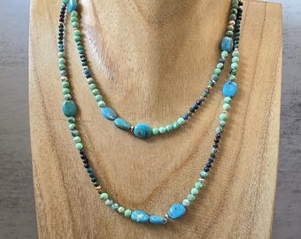 Sterling silver, Gold filled genuine Turquoise and Chrysocolla 30-inch+ necklace