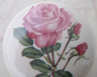Pink Rose #2 Flower Ceramic Cabinet Knobs Kitchen Drawer pulls