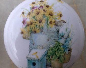 Brown eyed Susans Sunflower with birdhouse Ceramic Cabinet Knobs Kitchen Drawer pulls