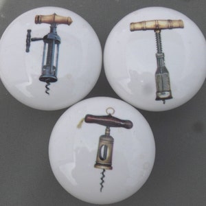 Wine bottle cork screws (3) Ceramic Cabinet knobs Kitchen hardware pulls