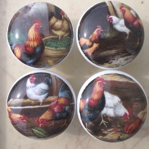 Chickens & roosters #2 farm animal Ceramic Cabinet knobs Kitchen hardware pulls
