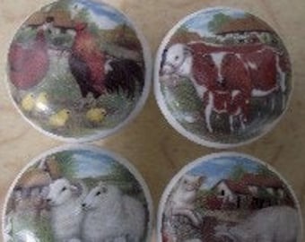 Cows pigs sheep roosters (4) farm animal Ceramic Cabinet knobs Kitchen hardware pulls
