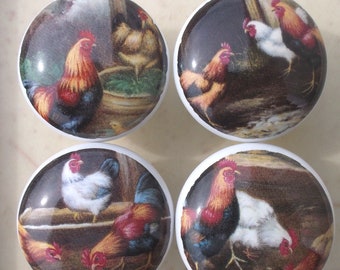 4 Pcs Chickens Roosters Knobs For Kitchen Cabinet Cupboard Dresser Bookcase Drawer Pulls Handles Round Home Decor