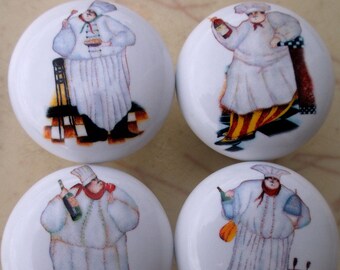Chefs (4) Kitchen Ceramic Cabinet knobs hardware pulls Kitchen