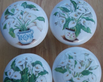 4 Potted Calalily Cabinet Knob kitchen cabinet hardware Door pulls