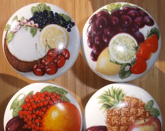 Four Tropical Fruit (4) Ceramic Cabinet knobs Kitchen hardware pulls