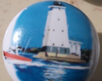 Luddington MI Lighthouse Ceramic Cabinet Knobs Light House Kitchen Drawer pulls
