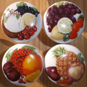 Four Tropical Fruit (4) Ceramic Cabinet knobs Kitchen hardware pulls