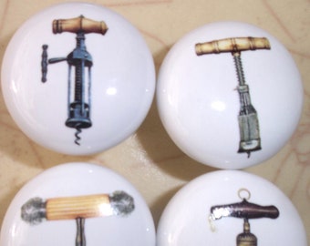 Wine bottle cork screws (4) Ceramic Cabinet knobs Kitchen hardware pulls