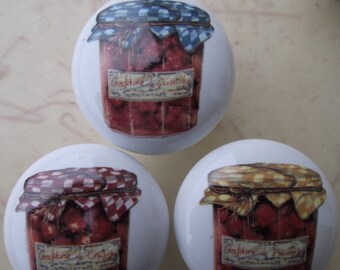 3 Fruit Preserve (3) Ceramic Cabinet knobs Kitchen hardware pulls