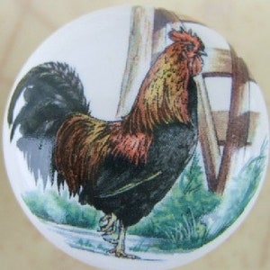 Rooster and Fence Ceramic Cabinet Knobs Kitchen Drawer pulls