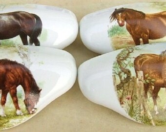 Mare Foal Sets Horse Ceramic Cabinet Kitchen Drawer pulls set of four Hardware