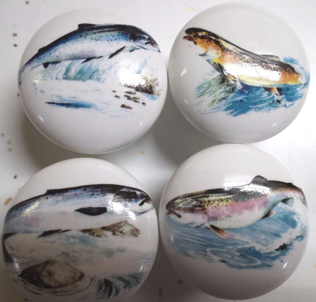 4 Game Fish Ceramic Cabinet Knobs Kitchen Door Pulls Door Hardware - Etsy