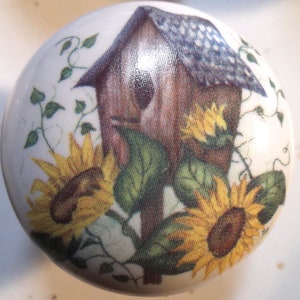 Birdhouse with Sunflower Ceramic Cabinet Knobs Kitchen Drawer pulls