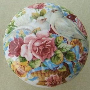 Blue Dove and roses flower Cabinet Knob kitchen cabinet hardware Door pulls