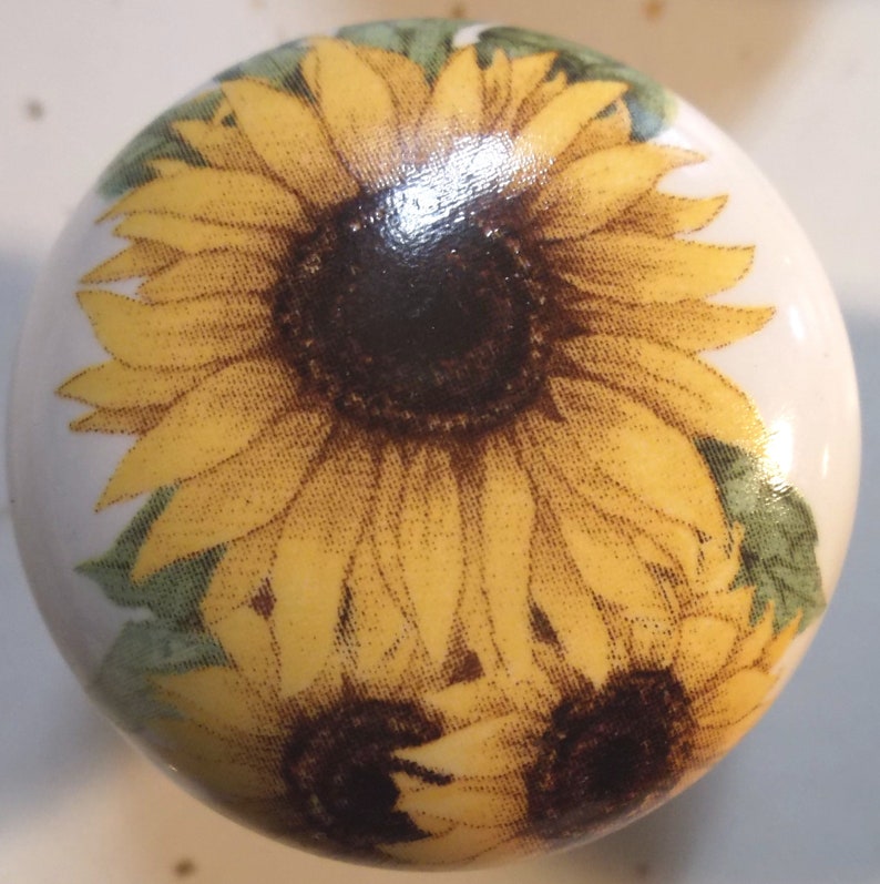 Sunflower Ceramic Knobs Kitchen Drawer pulls Etsy