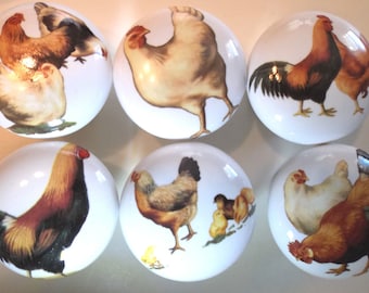 Roosters & chickens farm animal (6) #2 @Pretty@ Cabinet Knobs kitchen hardware pulls