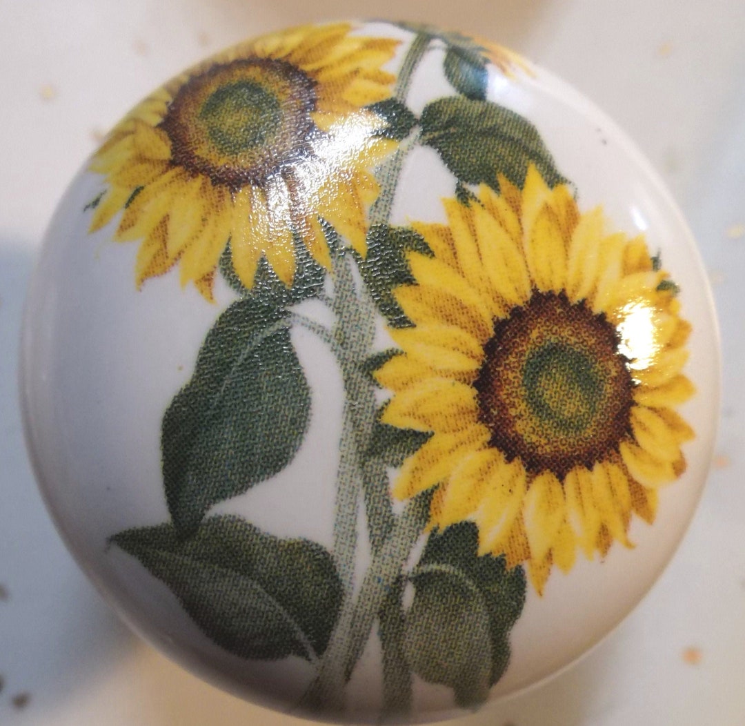 Sunflower Cluster Ceramic Knobs Kitchen Drawer Pulls Etsy