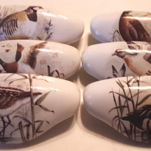Game Bird Pheasant grouse Ceramic Cabinet Kitchen Drawer pulls set of six Hardware