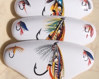 Fish hook/flies #2 Drawer pull Ceramic Cabinet Kitchen Drawer pulls @Pretty@ Hardware