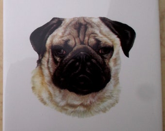 Fawn Pug #2 dog Tile animal accent backsplash serving tray