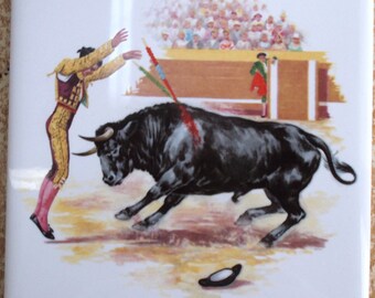 Bullfighting Ceramic Tile Backsplash trivet hot plate