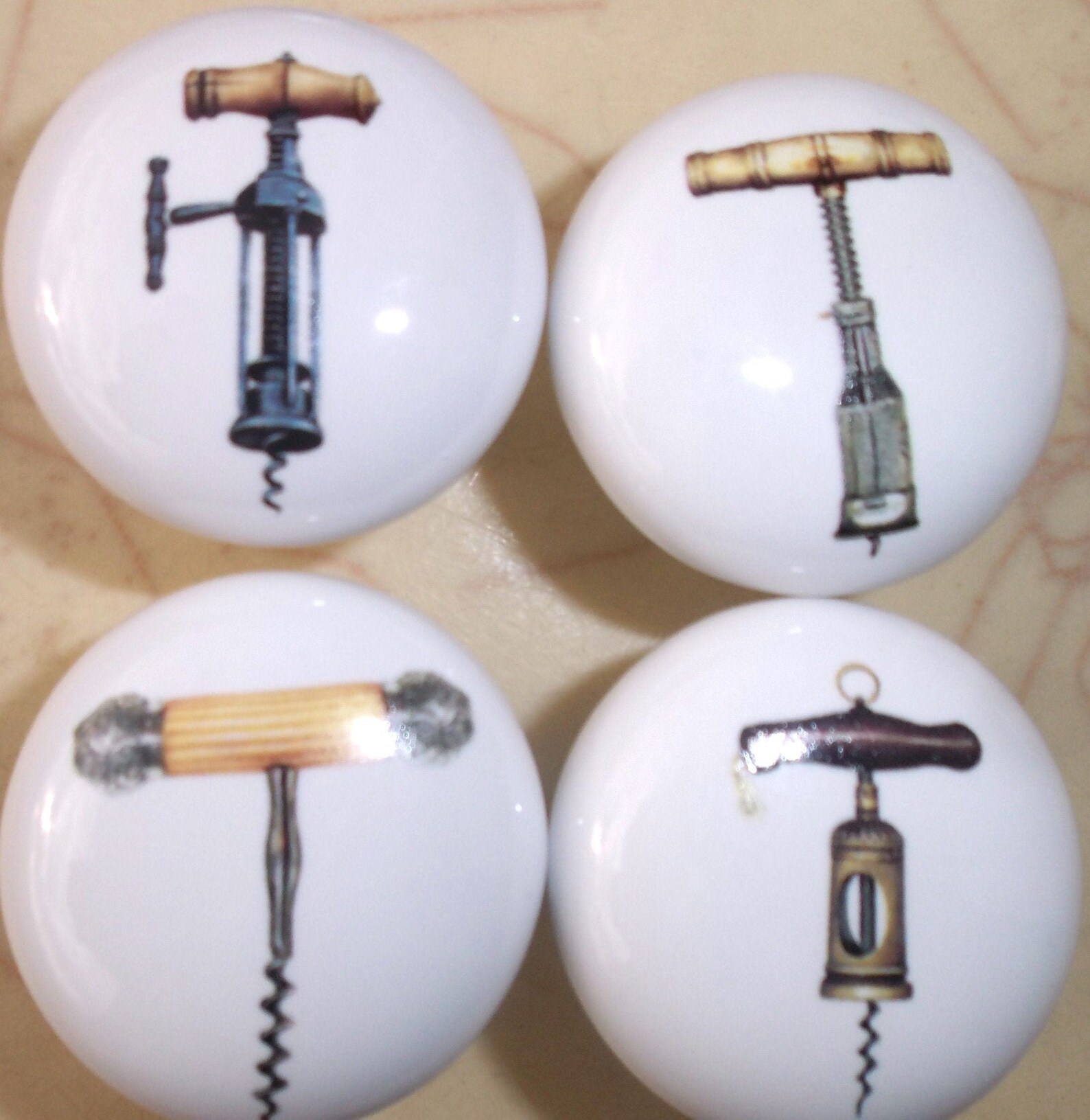 Wine Bottle Cork Screws 4 Ceramic Knobs Kitchen Etsy