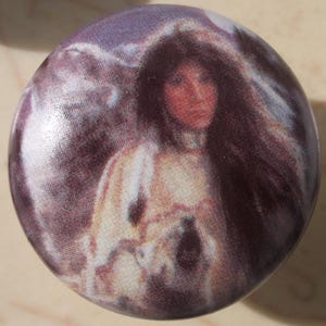 Indian Maiden n Wolf Ceramic Cabinet Knobs South west Kitchen Drawer pulls