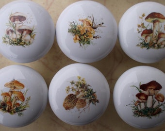 Six Mushrooms #3 (6) Ceramic Cabinet knobs Kitchen hardware pulls