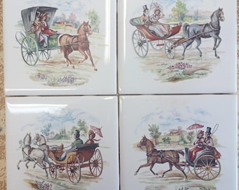 Antique Carriages #1 and #2 @Pretty 4 Ceramic Tile Mural backsplash serving tray